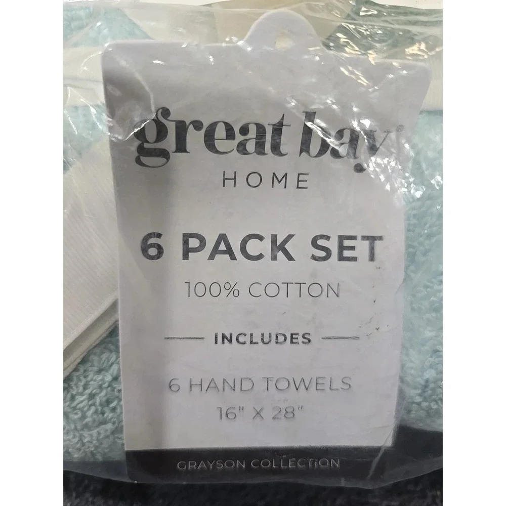 Great Bay Home Grayson Hand Towels 6 Pack Pale Blue 16x28 New